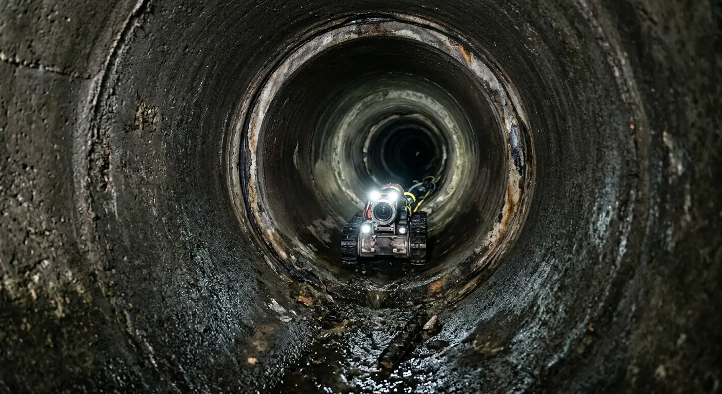 Robotic sewer camera inspecting pipe interior for Sewer Line Repair in Sumter