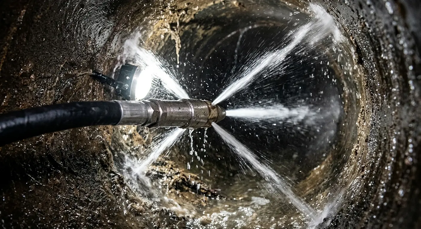 High-pressure hydro jetting nozzle cleaning sewer pipe for Emergency Drain Service in Sumter